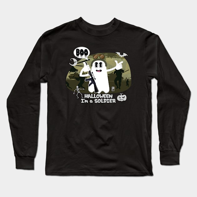 BOO Soldier dressed as a GHOST - Ghost cute Halloween Long Sleeve T-Shirt by ArtProjectShop